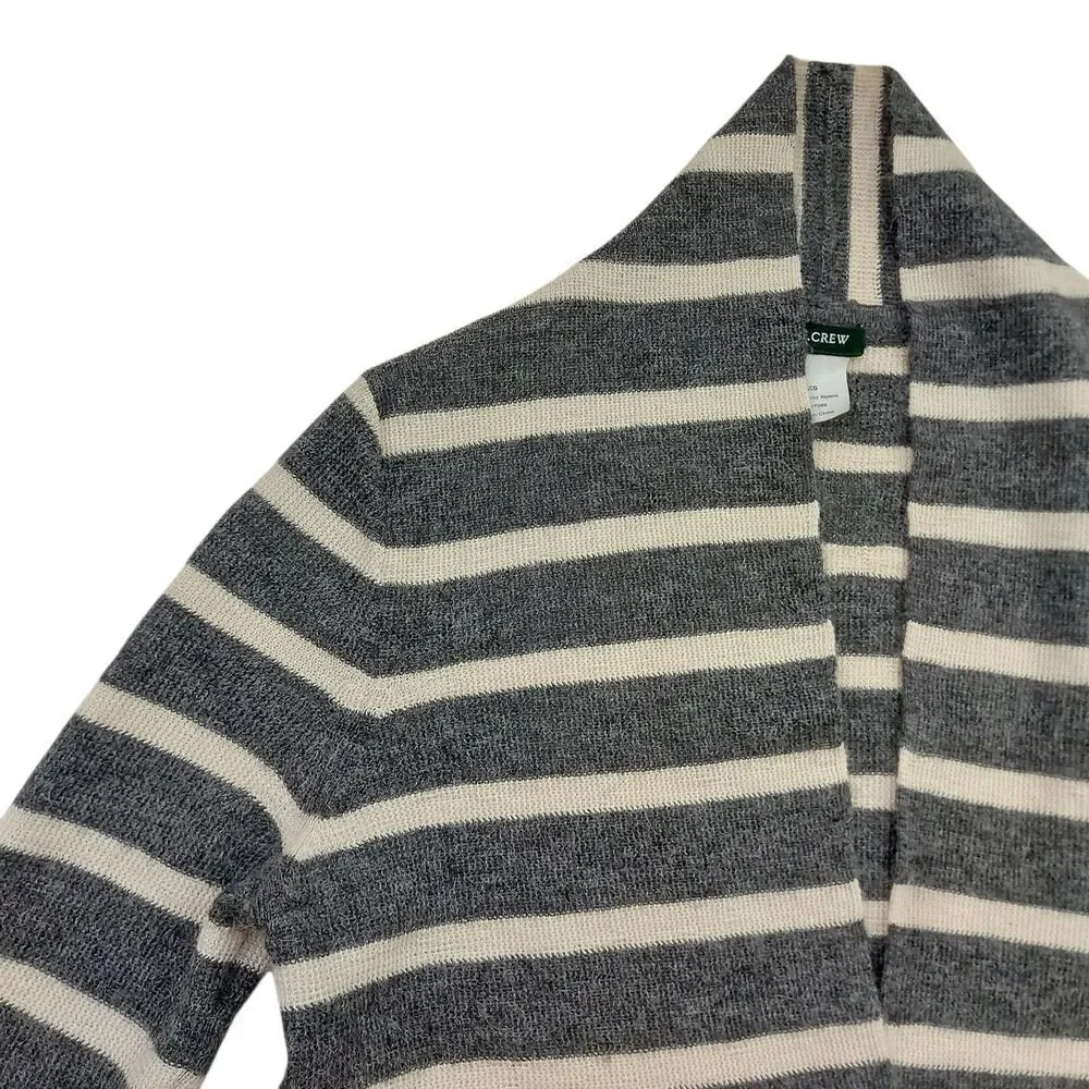 J Crew Sweater Womens XS Gray Striped Baby Alpaca Shawl Collar Knit Travel